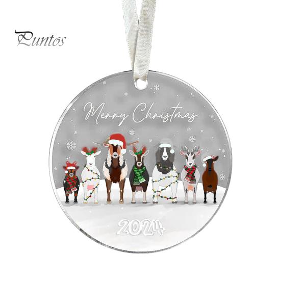 Рождественское украшение в виде животного, 2D, плоское акриловое украшение, мультяшная шапка Санты, подвесное украшение в виде животного для каминной полки рождественской елки