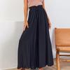 Women's Solid Color Trousers Elastic Belt Wide Leg High Waist Long Culottes
