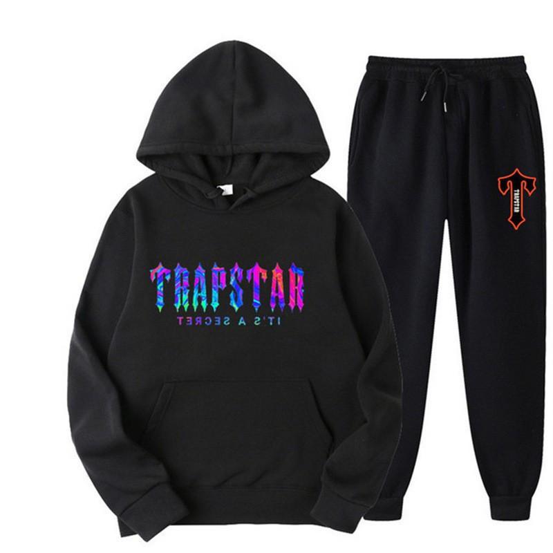 Unisex Oversized Hooded Sweatshirt Jogger Pants Set Multicolor Letter Print Casual Outfit