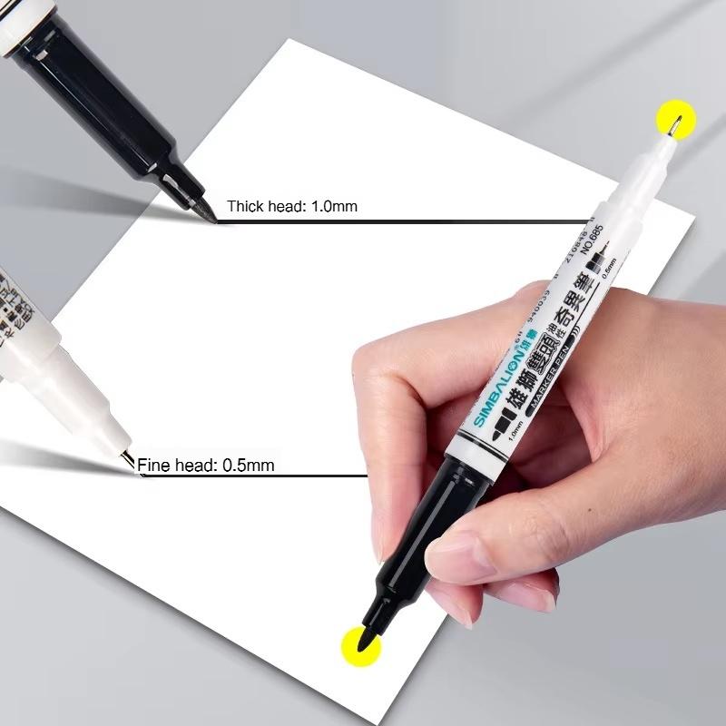 6/12Pc box High Quality Waterproof Permanent Marker Pen Dual Tip 0.5/1.0MM Quick Dry Art Marker Student School Office Stationery