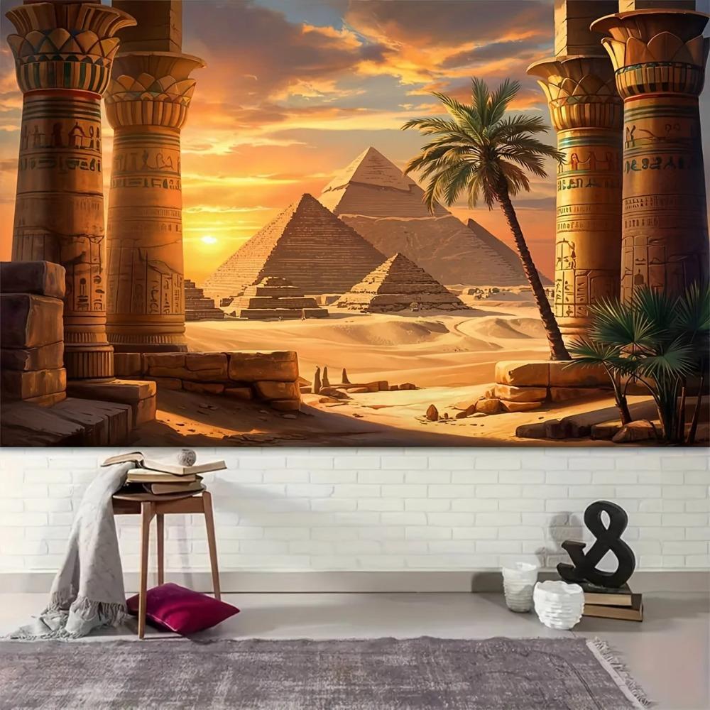 Ancient Egyptian Pillars Desert Pyramid Sunset Theme Decoration Background, Adult Birthday, Home Decoration Photography