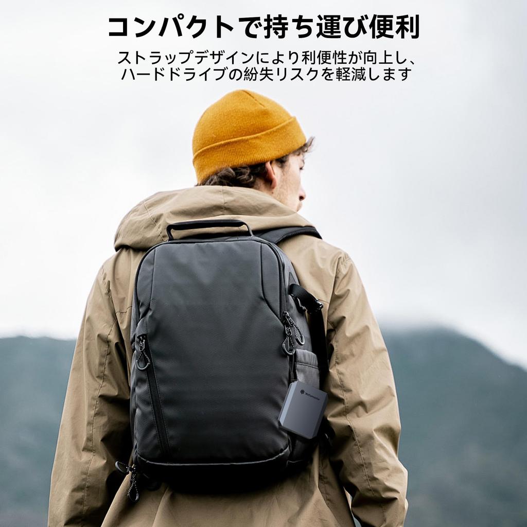 Внешний SSD Yottamaster Максимальный 2 в 1 ремешок для кабеля Портативный SSD Маленький и легкий Совместимый с iPhone 256 ГБ, 460 МБ/с, USB-C/A и в комплекте,