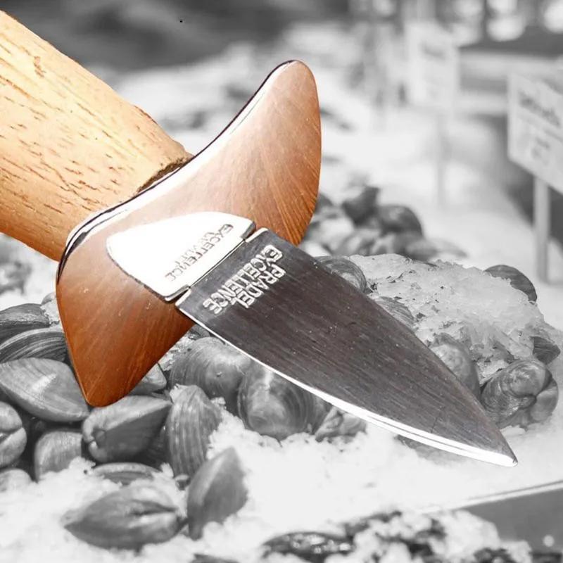 Портативный гребешок из нержавеющей стали для морепродуктов с деревянной ручкой Ножи для устриц Острый нож для открывания ракушек для морепродуктов Кухонные принадлежности