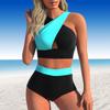 Women's Swimwear Tankini 2 Piece Swimsuit Black Blue Heterochromatic Color Print Vacation Bathing Suits
