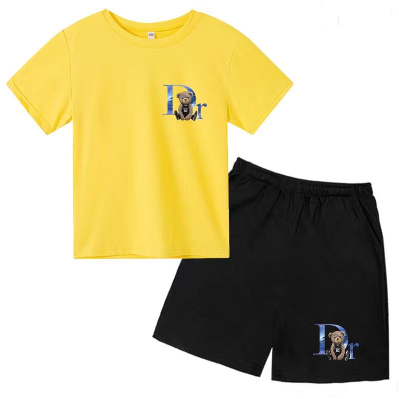Kids Summer New Hot T-shirt Black Top 3-12Years Boys Girl Brand Breathable Short-sleeved+Shorts 2P Casual Coat Sport Jogging Set