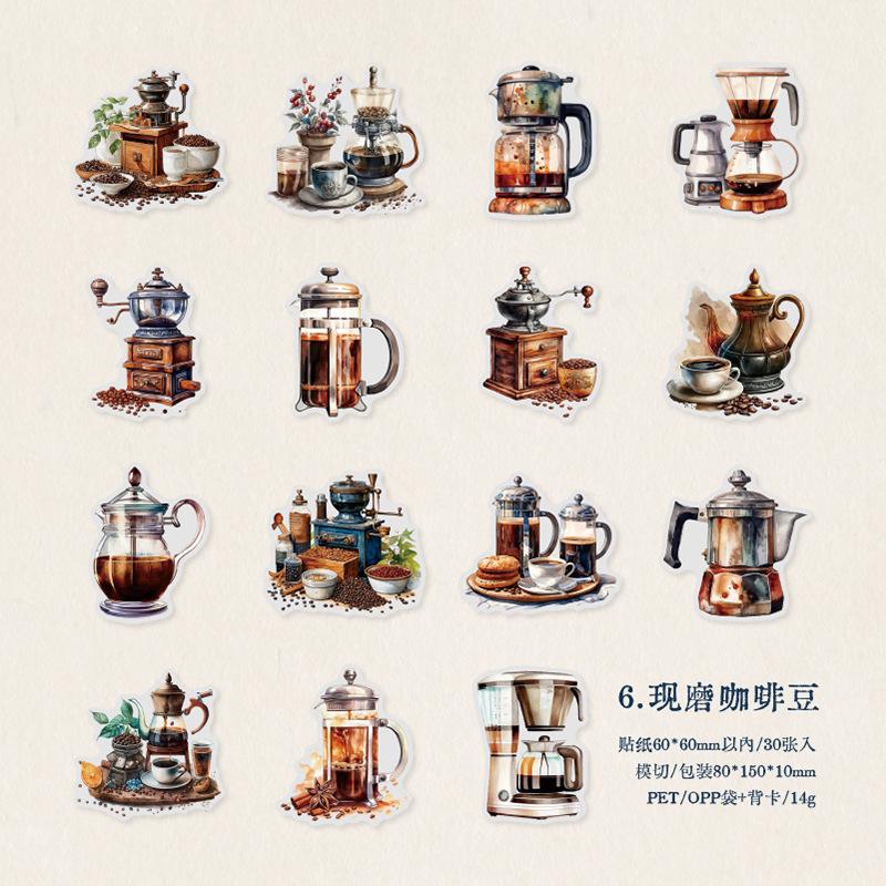 30 pcs Vintage gourmet coffee theme Sticker pack hand tent diy decorative stickers DIY Scrapbooking material