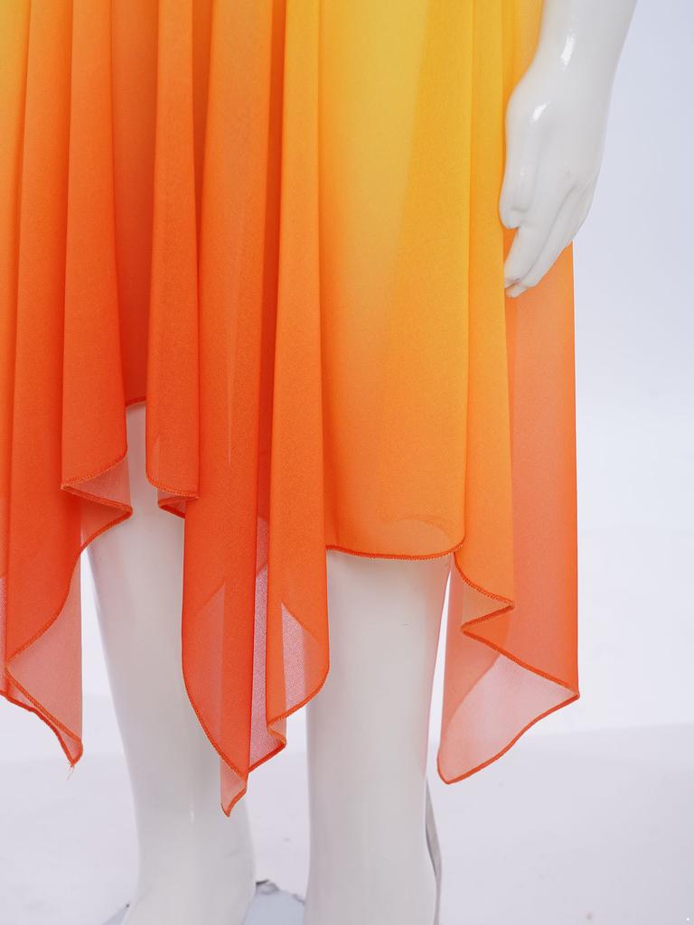 Girls Worship Dance Dress Mock Neck Sleeveless Asymmetrical Hem Shiny Sequins Bodice Liturgical Costume