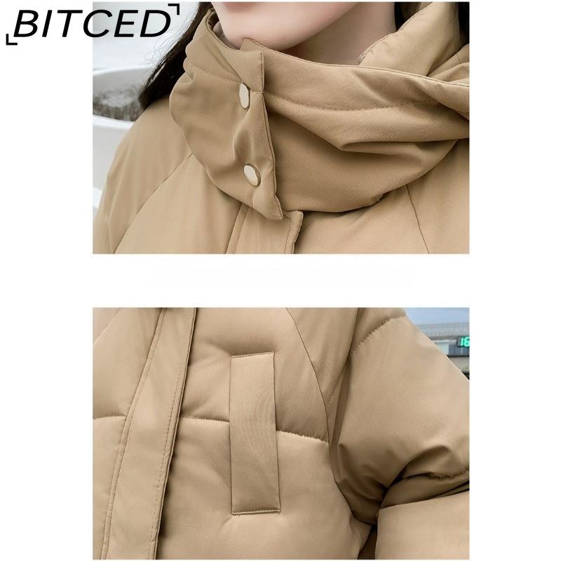 BITCED Long Down Jacket with Quilted Cotton Lining - Women's Loose-Fit Winter Coat - Thickened Cotton-Padded Outerwear