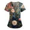 Plus Size Printed Scrub Working Uniform Tops For Women's V-Neck Print Short Sleeve Fun T-Shirts Workwear Tee With Pockets
