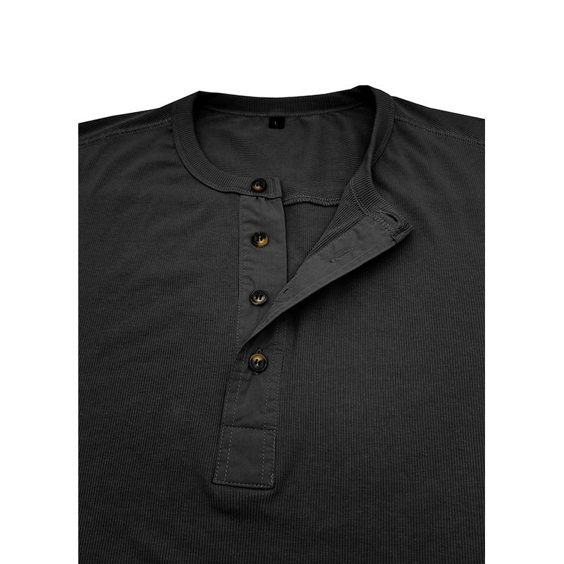 Мужская повседневная футболка-henley с длинным рукавом, круглым вырезом, приталенная, однотонная