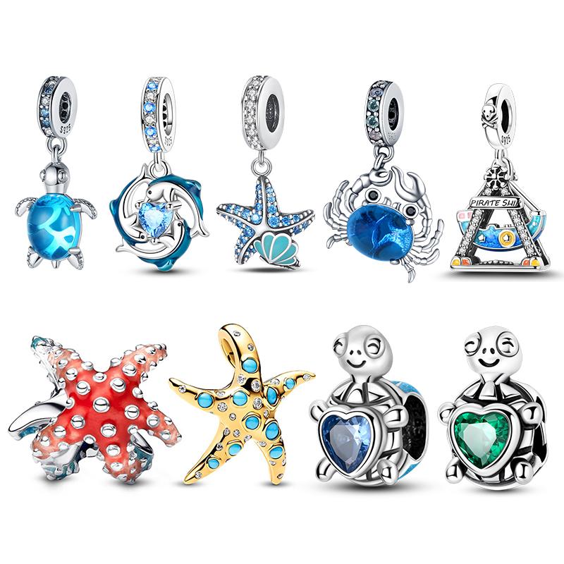 New In Original Charm Copper Ocean Series Sea Turtles Charms Beads Fit 3Mm Original Bracelet For Women Diy Fine Jewelry Gift