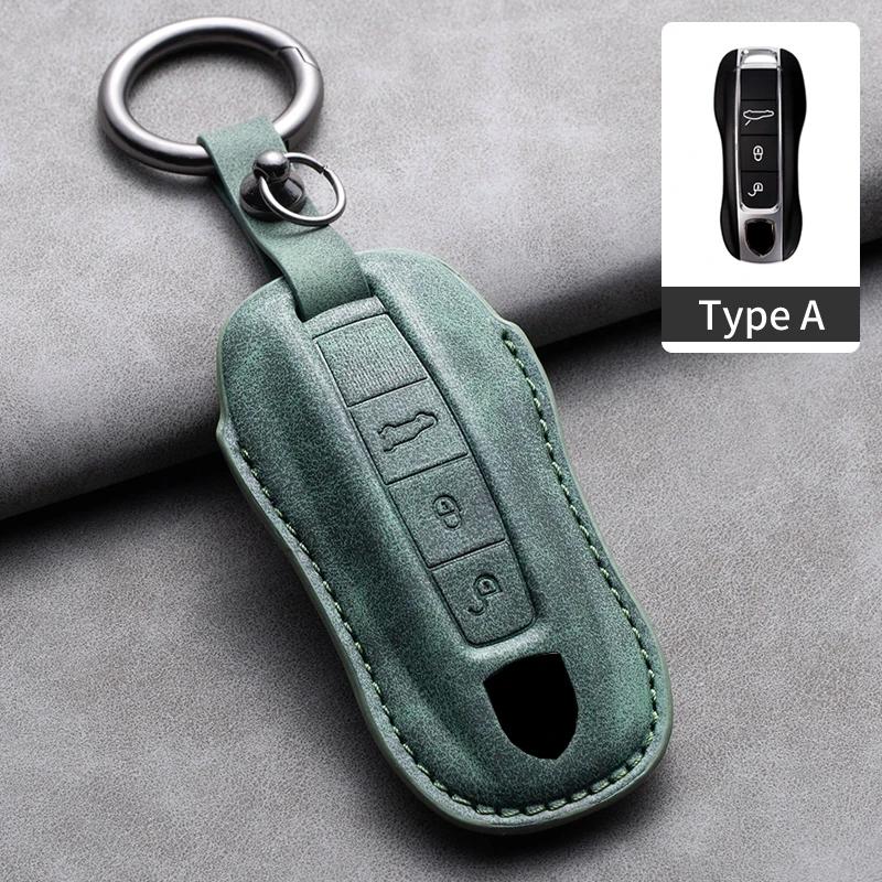 Leather Car Key Case Cover Shell Fob For Porsche Panamera Spyder Carrera Macan Cayman Cayenne 911 970 981 991 Car Keychains