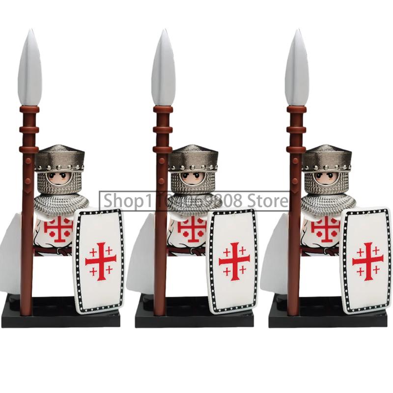 Средневековая Фигурка MOC Строительный Блок Замок Доспехи Рыцари-Тамплиеры Ополченцы Солдаты Артиллеристы Щит Шлем Собираемые Кирпичные Игрушки N10