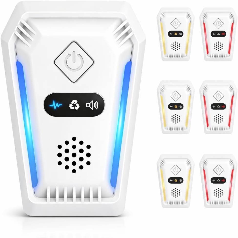 Ultrasonic Repellent , 3 Modes to Combat Pests, Rodents, Spiders, Plug,in for Home Use(6 Pack) White