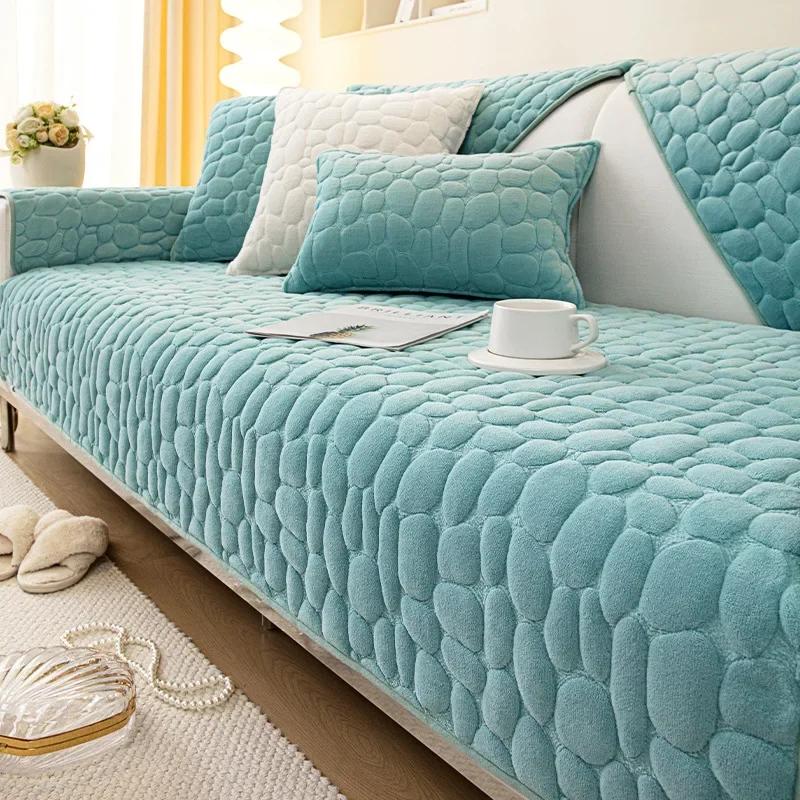 Скандинавские однотонные зимние шерстяные диванные полотенца из овечьей шерсти, утолщенные плюшевые, мягкие и гладкие чехлы для диванов для гостиной, противоскользящие чехлы для диванов