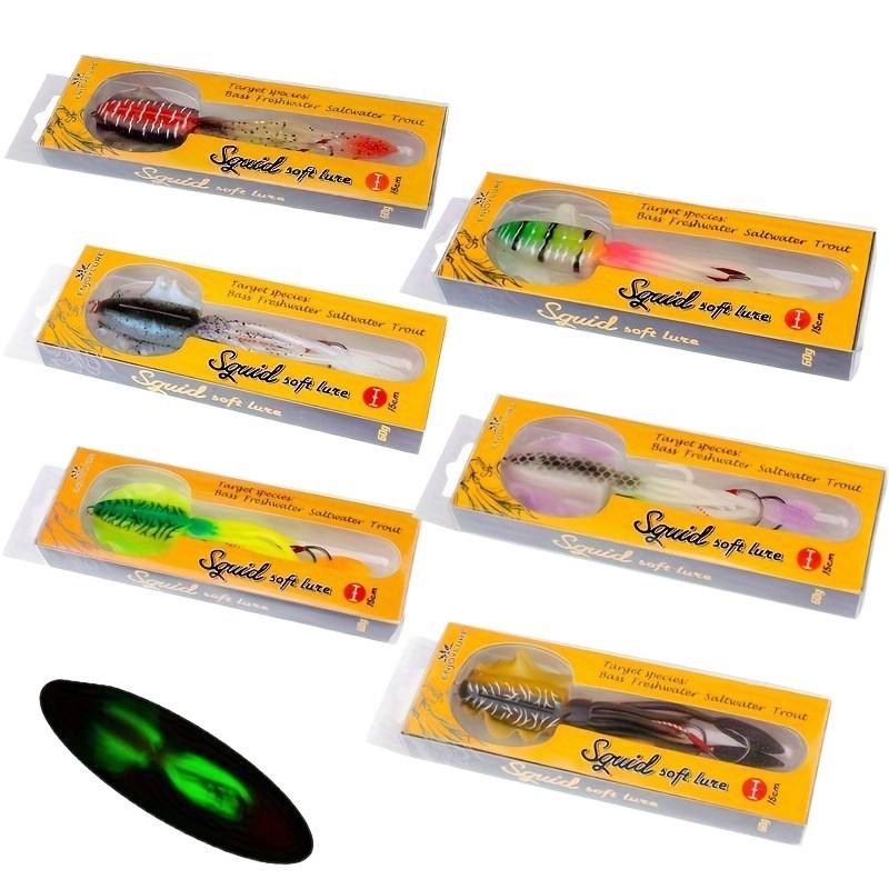 15cm/60g Stainless Steel Hook Squid Soft Bait Luminous UV Sea Fishing Jig Lure for Saltwater Fish Topwater/Midwater