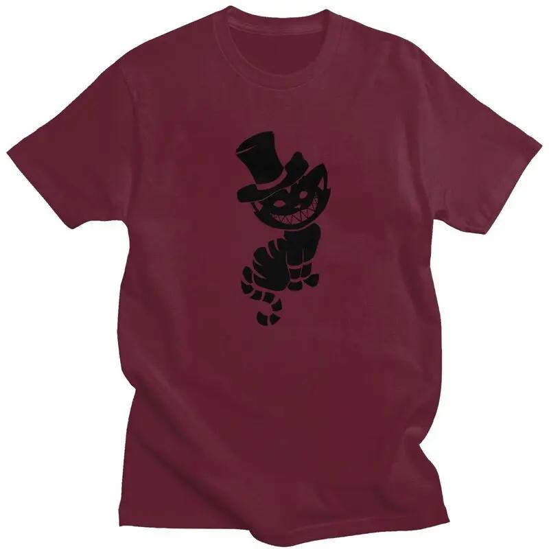 Alice In Wonderland Tshirt for Men Short Sleeved Print T Shirt Classic Halloween Cheshire Cat T-shirts 100% Cotton Tee Tops Gift