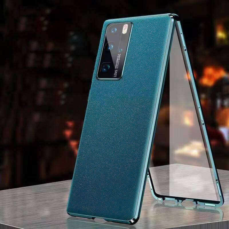 Чехол для Huawei P80 P30 P40 P70 Nova 14 13 Ultra Honor 200 100 90 80 70 Magic 8 Pro, Алюминиевый бампер с закаленным стеклом и кожаной задней панелью, Бамперы для телефона