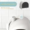 Cat litter box with hinged door, including scoop and filter