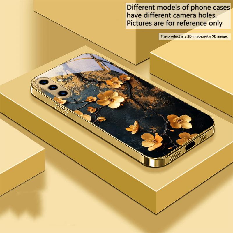 Золотая ветка цветка Для Samsung A 31 32 A33 A34 35 14 A15 13 16 25 26 50 52 53 54 55 56 70 71 72 73 Золотой стеклянный чехол для телефона