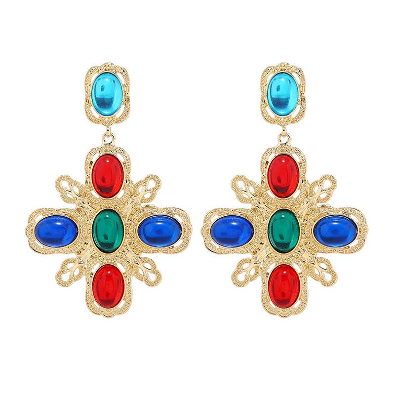 Украшения для среднего уха Барокко цветные сокровище глазурованные серьги-пусеты темперамент легкая роскошь 925 серебряная игла ретро серьги женские