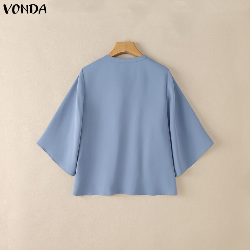 VONDA Элегантная женская повседневная свободная блузка-топ с галстуком на шее и рукавами 3/4