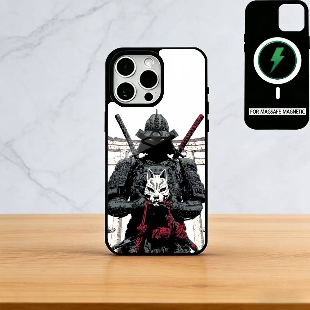 Japan Ghost Face Samurai Phone Case For iPhone17,16,15,14,13,12,11 Plus,Pro Magnetic with Magsafe Wireless Charging