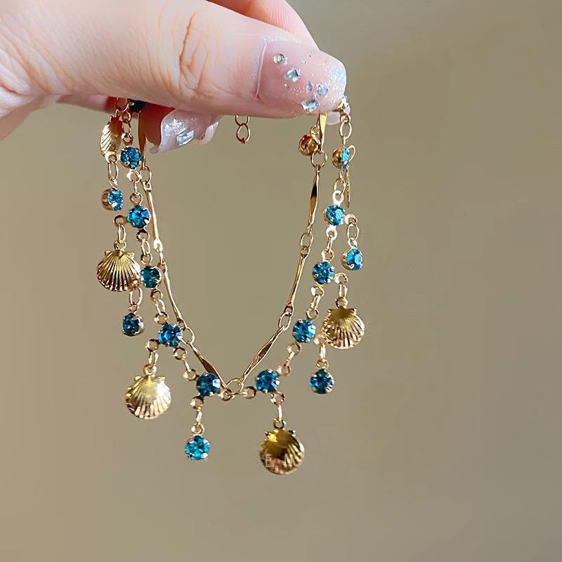 Золотая Цепочка Ракушка Ожерелье Синий Хрусталь Слеза Чокер Браслет Для Женщин Летняя Свадебная Вечеринка Украшения