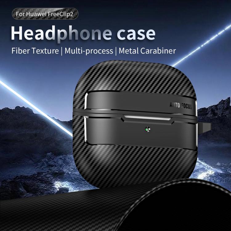 Carbon Fiber Texture PC Shockproof Earphone Protective Case For Huawei FreeClip 2 Wireless Earbuds