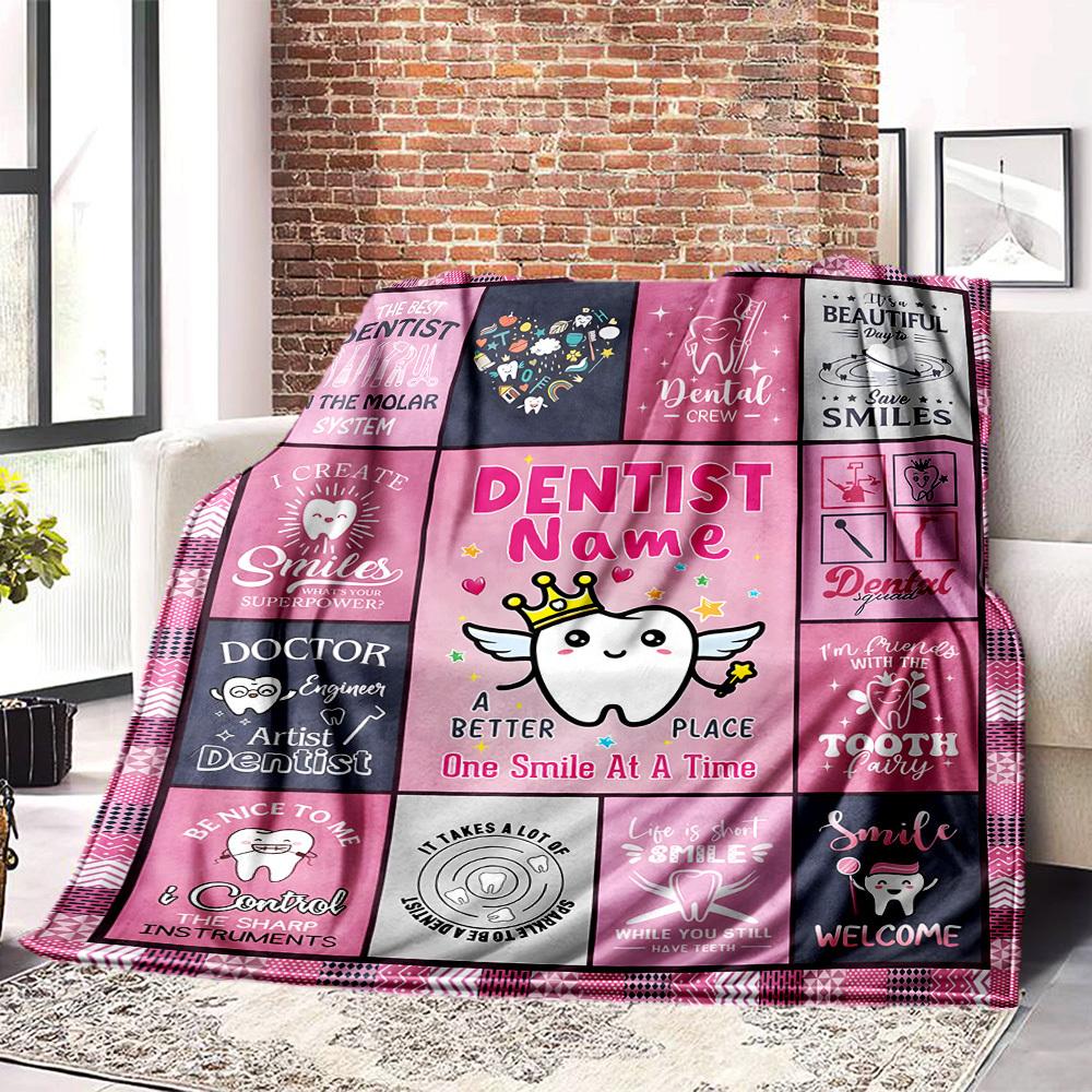 Dental Theme Home Customize Your Name Blankets Comfortable Soft Lightweight Allseason Multipurpose Blanket For Picnics Sofas Offices Beds Living Rooms