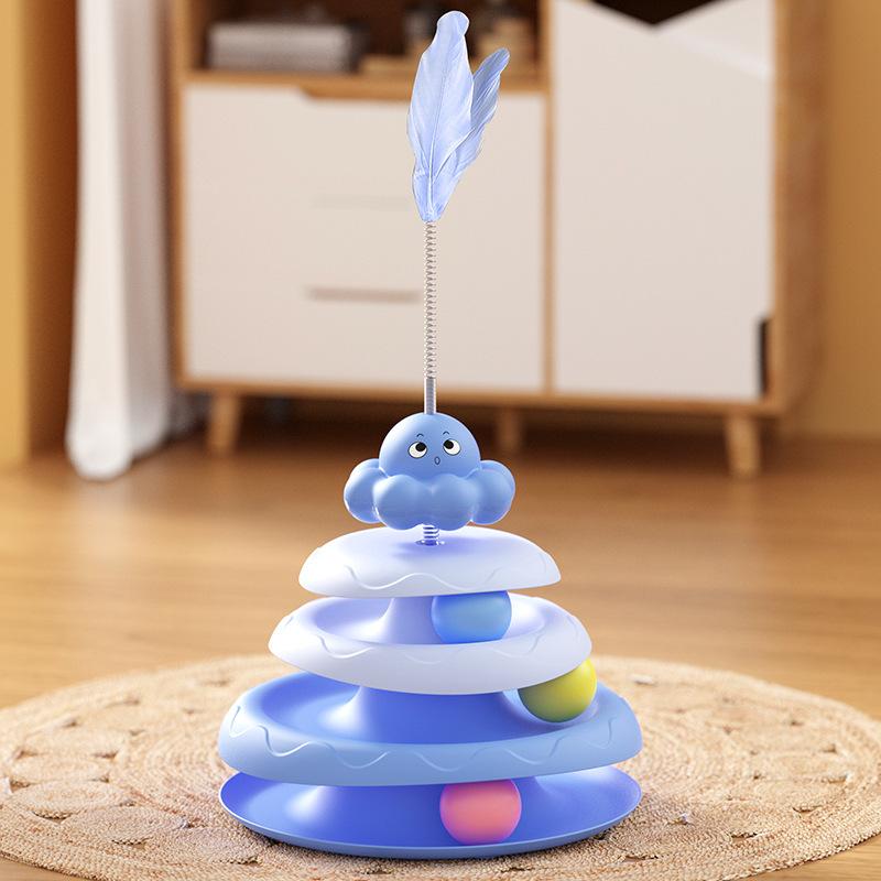 Rotating Octopus Cat Toy Collapsible Four-Layer Turntable Track Ball Cat Stick Feather Cat Self-Entertaining Anti-Boredom Toy
