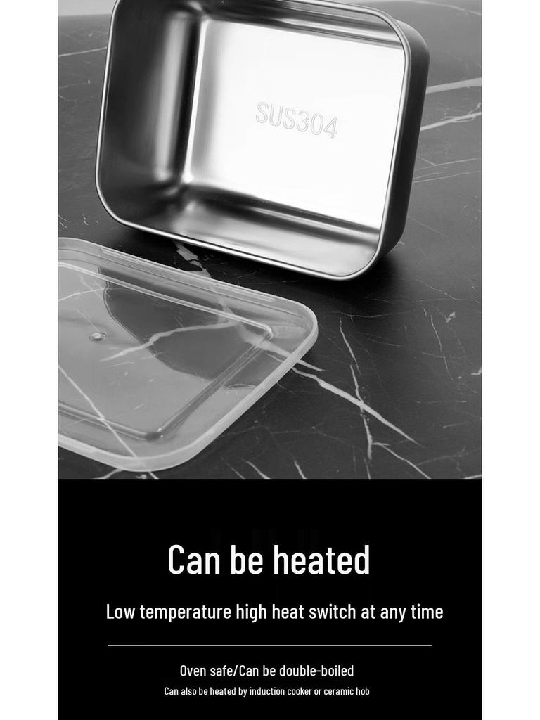 Квадратная миска для хранения продуктов из нержавеющей стали с крышкой - сохраняет продукты свежими в холодильнике, идеально подходит для порционирования на кухне или использования в качестве ланч-бокса.