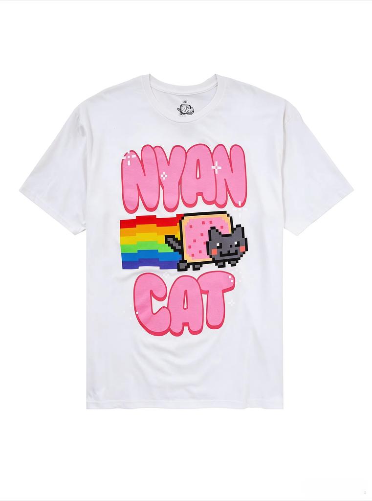 Nyan Cat Retro Pixel Graphic T Shirt Rainbow Pop Tart Cat Short Sleeve Tee Unisex Internet Meme Casual Fan Tops
