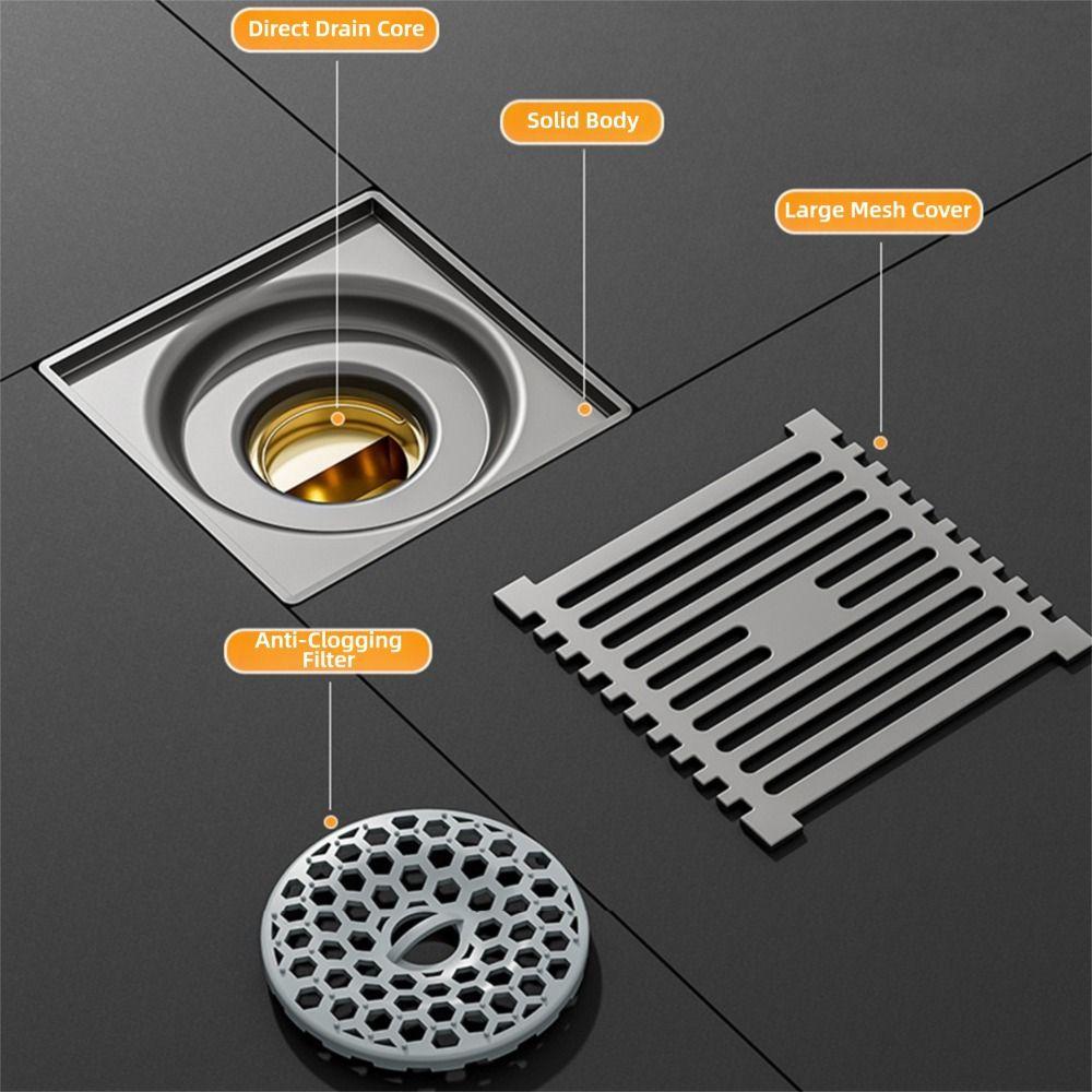 Thickened Shower Floor Drain Grey Fast Drainage Floor Drain Durable Waste Drain Universal