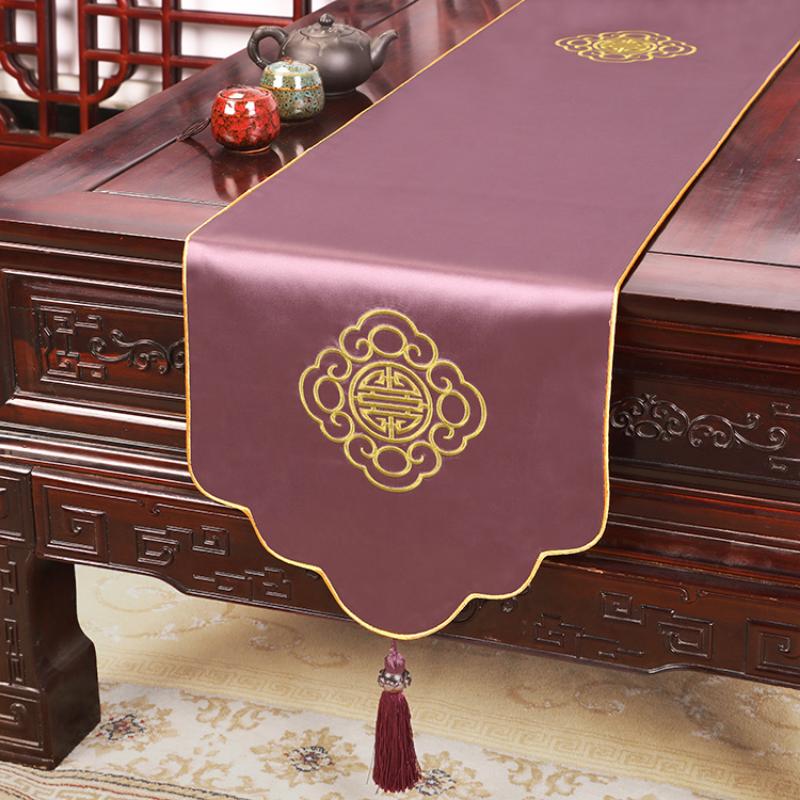 New Chinese Zen Embroidery Table Flag TV Cabinet Cover Cloth Tea Table Table Flag Shoe Cabinet Bed Tail Scarf Long Table Flag