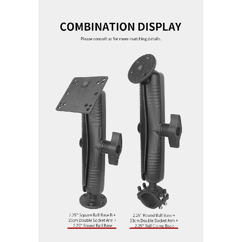 Heavy Duty Equipment Mounts Rugged and Stable D size 33cm Aluminum Double Socket Arm Boat Fish Finder Bracket vin-d-33