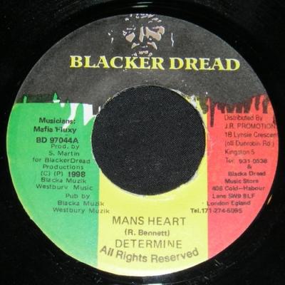 7-дюймовая пластинка DETERMINE - Mans Heart BD97044 Blacker Dread 1998 Великобритания Регги, Ска и Даб Б/У
