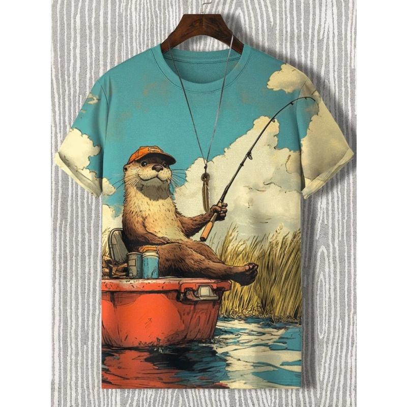 Милая футболка с рисунком выдры, кошки, панды, для мужчин, забавные футболки с 3D-принтом в виде животных, повседневные футболки с коротким рукавом и круглым вырезом, уличные спортивные футболки
