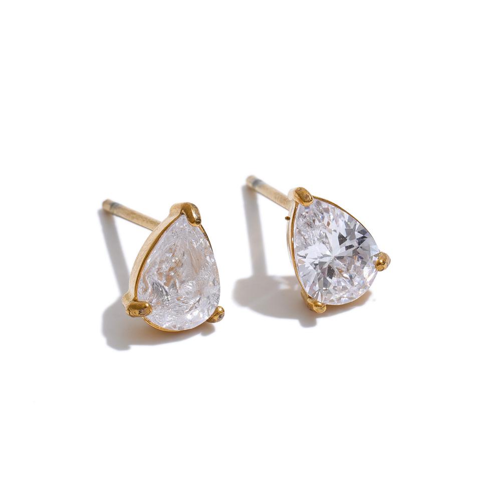 Yhpup Shiny Cubic Zirconia Geometry Small Stud Earrings High Quality Stainless Steel Dainty Fashion Aesthetic Jewelry PVD Plated