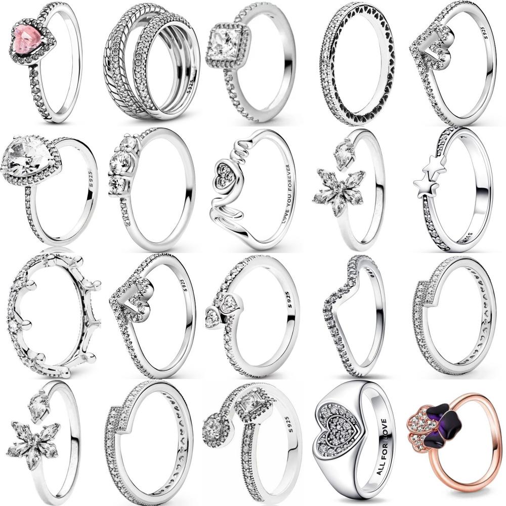 925 Silver Rings Stackable Infinite Heart Flower Crown Trinkets For Women Original Wedding Ring Jewelry Gift