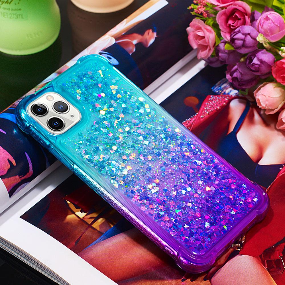 Радужный прозрачный градиент цвета, блестящий жидкий зыбучий песок, любовь, блестки, бампер, чехол для телефона для iPhone, Samsung, Xiaomi, Huawei, мягкая силиконовая задняя крышка