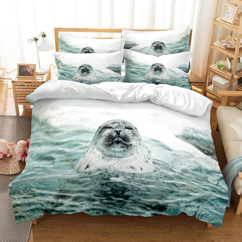 Комплект постельного белья с покрывалом Seals, 3D цифровая печать, модный дизайн, пододеяльник, комплекты постельного белья, набор для кровати