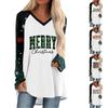 Women's Autumn And Winter Long Sleeved V-neck Christmas Printing Casual Long Loose T-shirt Top