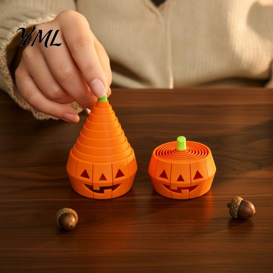 Small Pumpkin Collectible Halloween Stress Toy, Retractable Spiral Fidget Sensory Toy for Kids Adults Adults, 3D Printed Desktop Decoration,