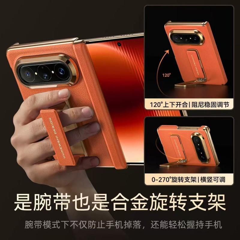 Rotating Wristband Stand Phone Case Pura X Max Full Coverage Shockproof PU Leather With Dual Hinge Design