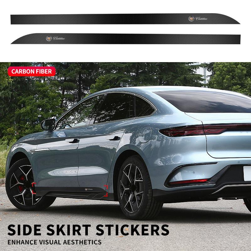 AARL1 2Pcs Car Door Side Skirt Car Body Decal Carbon Fiber Sticker For Cadillac Logo Escalade CTS ATS SRX XTS XT5 STS CT5 CT6 BLS XLR