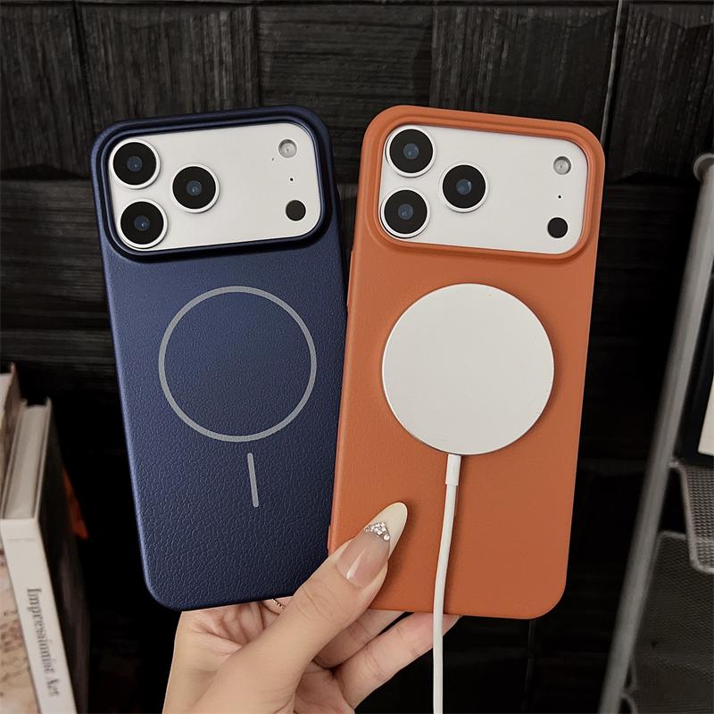 Роскошный жесткий ПК из кожи личи для магнитного чехла Magsafe для iPhone17 17Air 17Pro 17Pro Max, беспроводная зарядка, матовая крышка