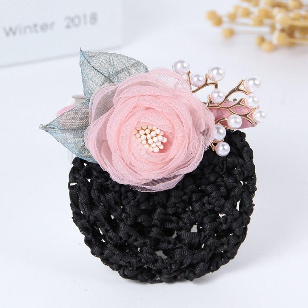 Korean Style Pearls Crochet Bun Net Bun Snood Rose Lace Hair Net Office Lady