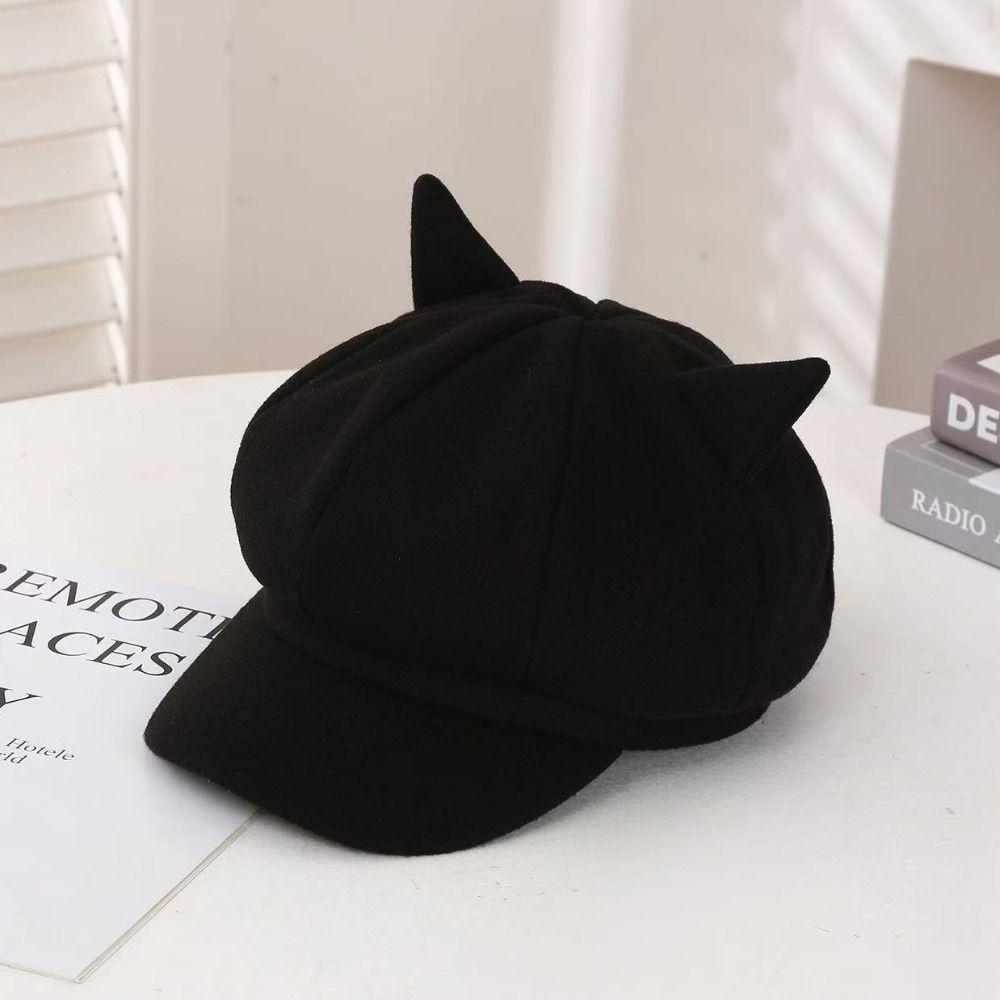 Vintage Beret Hat Cute Cat Ears Octagonal Cap Fashion Peaked Caps for Women Girls
