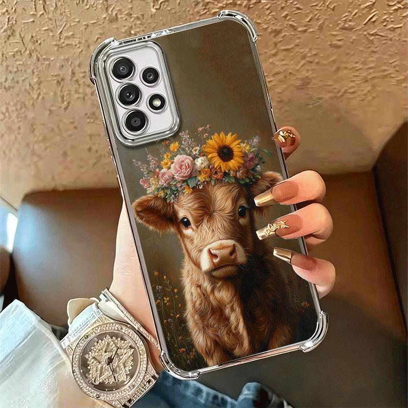 Cute Highland Cow Plating Phone Case For Samsung A17 A07 A37 A57 A16 A56 A15 A55 A14 A54 A13 A53 A26 A36 A25 A35 A24 A34 A23 A33